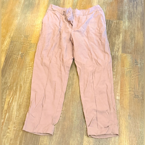 a new day Pants - A New Day linen cuffed capri button pants size 14 blush color
